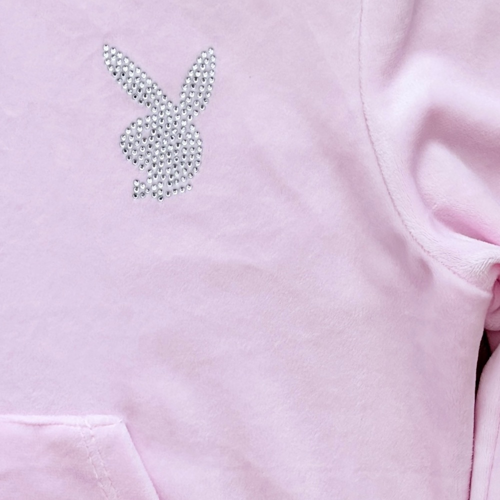 Playboy, Zip Up, Hoodie, Pink, Rhinestone, Velour, Loungewear, Size M, NEW - Picture 9 of 16